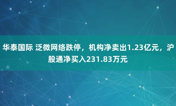 华泰国际 泛微网络跌停，机构净卖出1.23亿元，沪股通净买入231.83万元